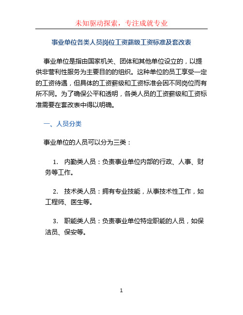 事业单位各类人员岗位工资薪级工资标准及套改表