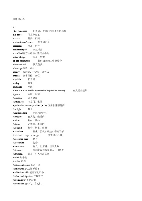 英文常用词汇表