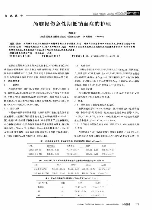 颅脑损伤急性期低钠血症的护理
