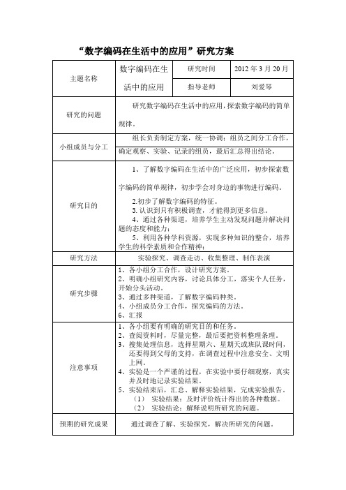 数字编码在生活中的应用研究方案