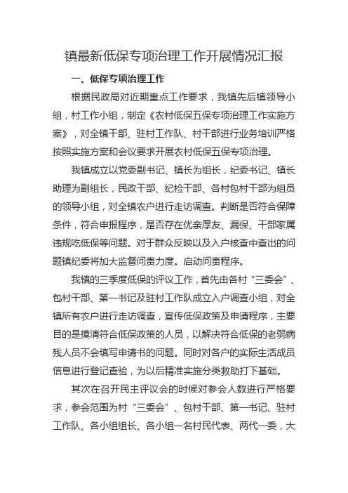 镇最新低保专项治理工作开展情况汇报