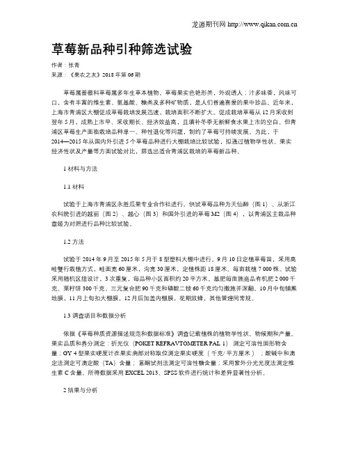 草莓新品种引种筛选试验