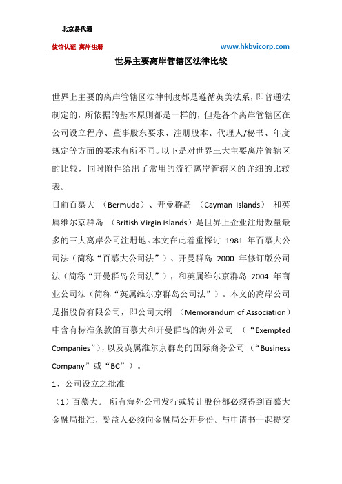 世界主要离岸管辖区法律比较