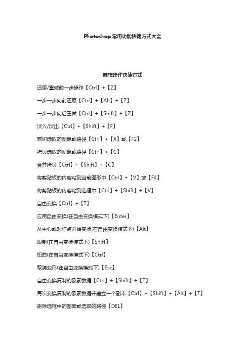 Photoshop常用功能快捷方式大全