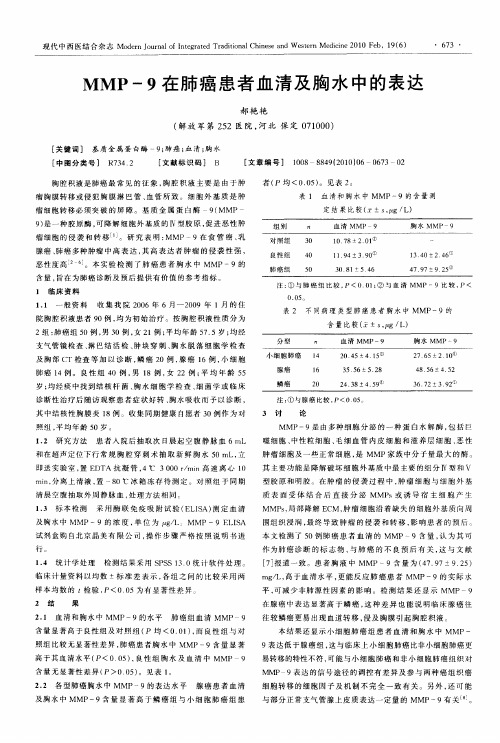 MMP-9在肺癌患者血清及胸水中的表达