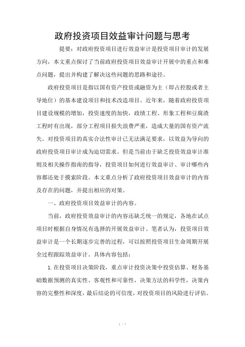 政府投资项目效益审计问题与思考