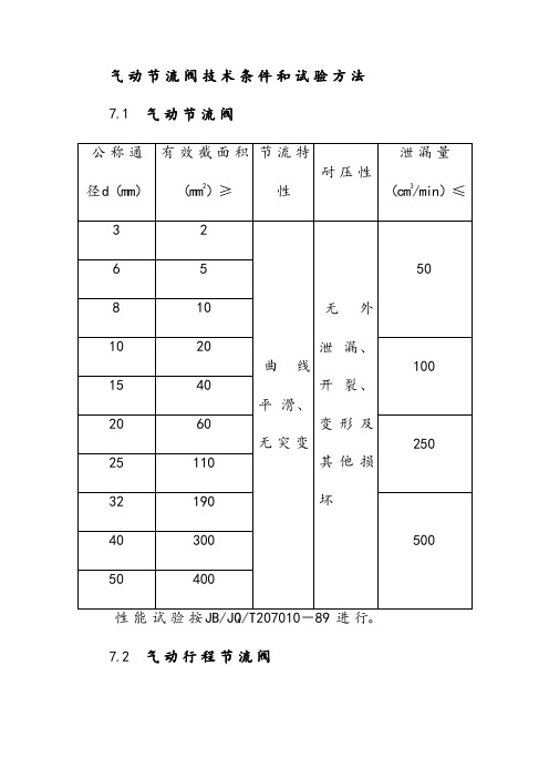 气 动 节 流 阀 技 术 条 件 和 试 验 方 法