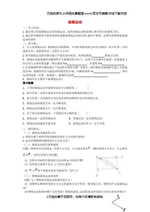 高中物理第五章曲线运动第1节曲线运动导学案新人教版必修21