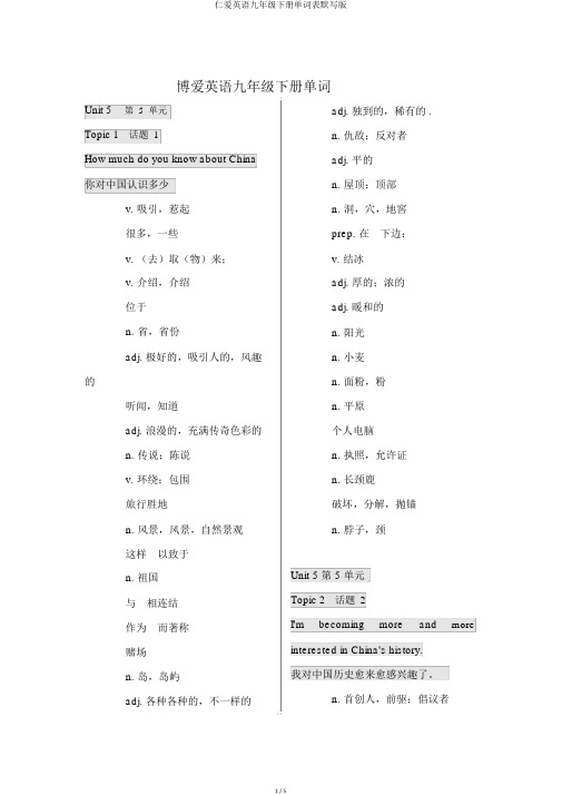 仁爱英语九年级下册单词表默写版