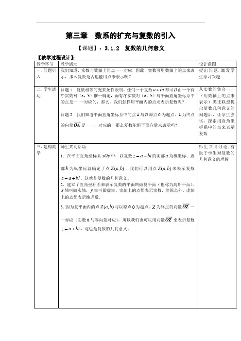 高二数学  选修1-2教案：3.1.2复数的几何意义