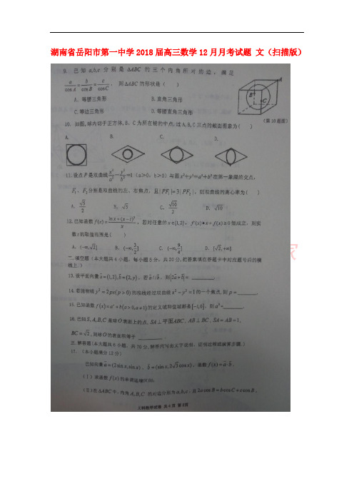 湖南省岳阳市第一中学2018届高三数学12月月考试题 文(扫描版)