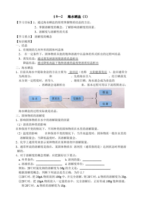 九年级化学海水晒盐