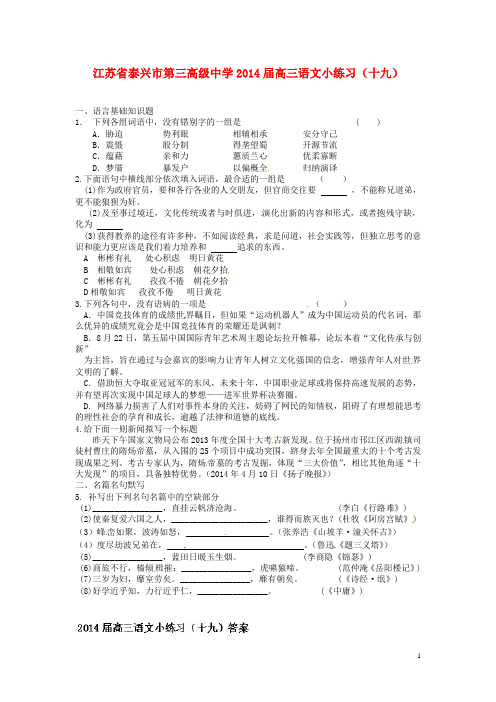 江苏省泰兴市第三高级中学高三语文小练习(十九)