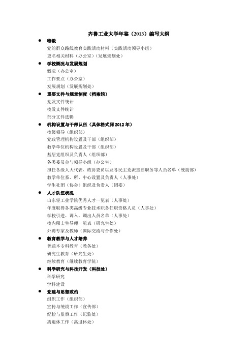 关于山东轻工业学院2013下半年大事记及2013年年鉴编纂