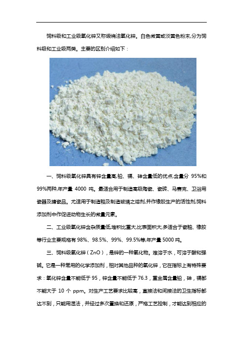 饲料级氧化锌和工业级氧化锌的主要区别