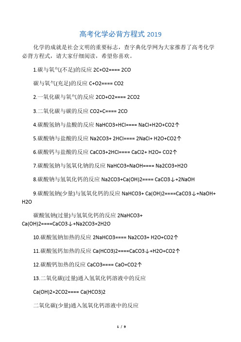 2019精选教育高考化学必背方程式.doc