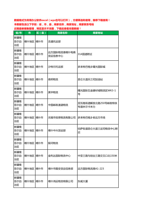 2020新版新疆维吾尔自治区喀什地区喀什市货运工商企业公司商家名录名单联系电话号码地址大全77家