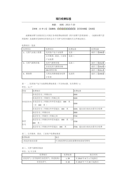成都城燃价目表