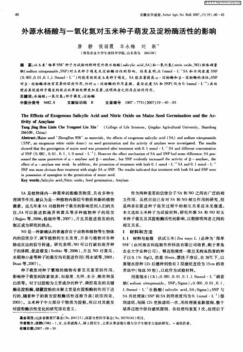 外源水杨酸与一氧化氮对玉米种子萌发及淀粉酶活性的影响