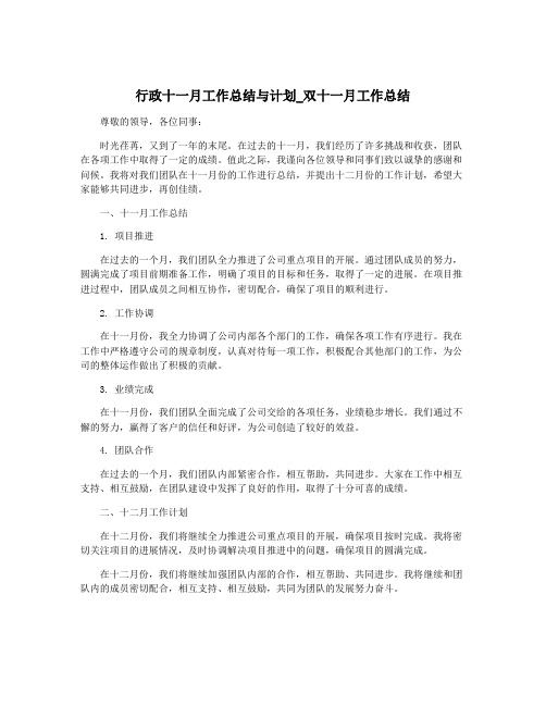 行政十一月工作总结与计划_双十一月工作总结