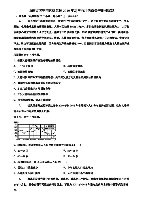 山东省济宁市达标名校2019年高考五月仿真备考地理试题含解析