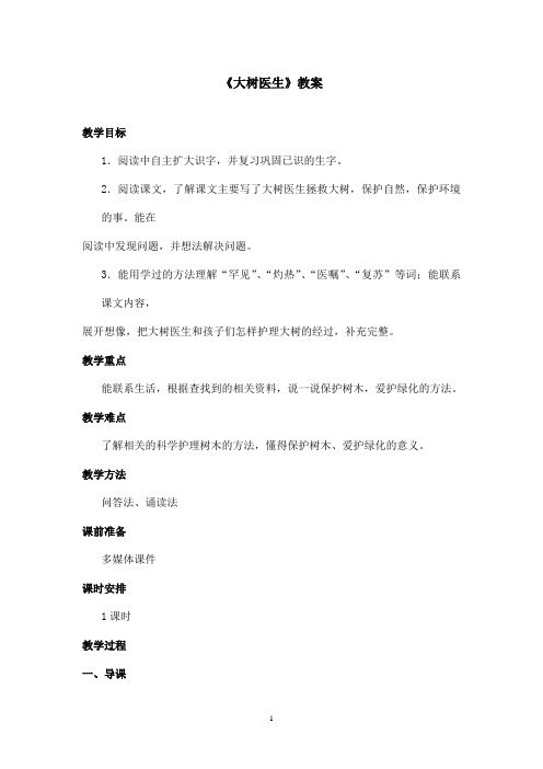 最新沪教版小学语文四年级上册《大树医生》优秀教案(精品)