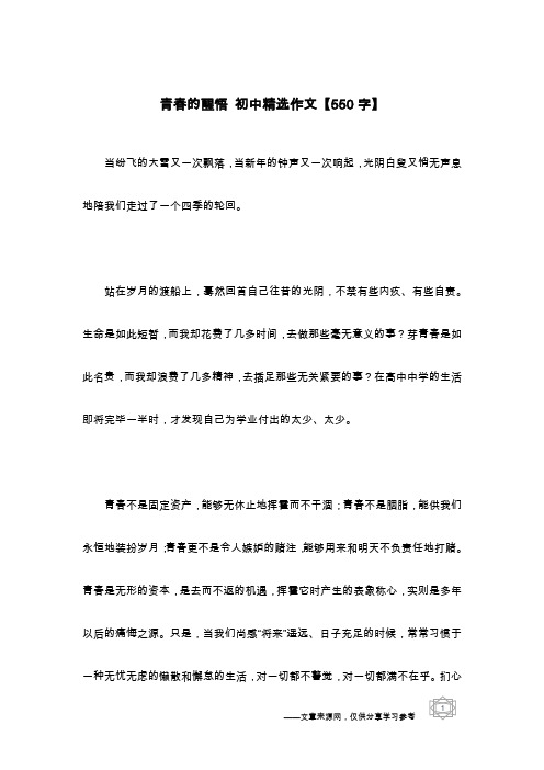 青春的醒悟 初中精选作文【550字】