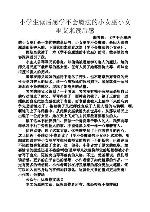 六年级作文之小学生读后感学不会魔法的小女巫小女巫艾米读后感