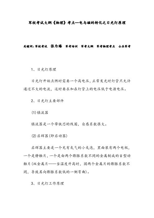 军校考试大纲《物理》考点—电与磁的转化之日光灯原理