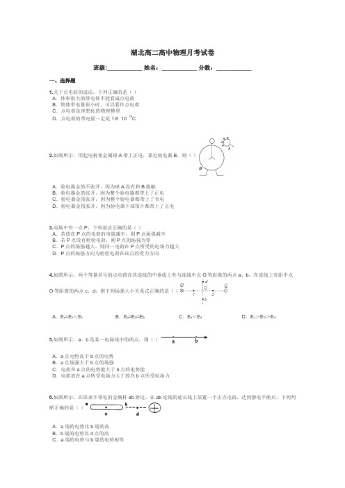湖北高二高中物理月考试卷带答案解析
