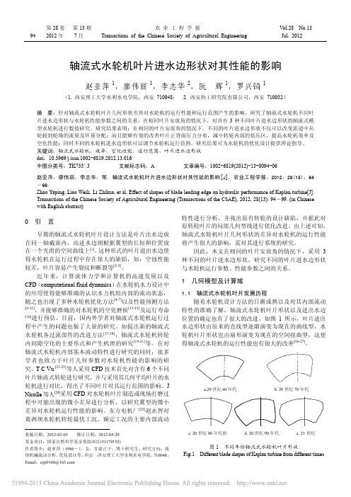 轴流式水轮机叶片进水边形状对其性能的影响_赵亚萍