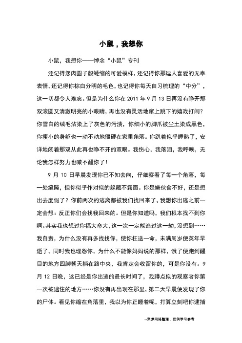 小鼠,我想你_初一记事