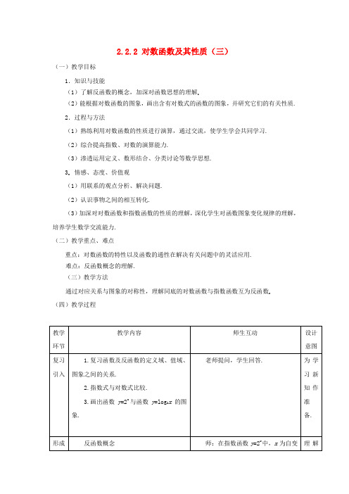 高中数学 2.2.2对数函数及其性质(三)全册精品教案 新人教A版必修1