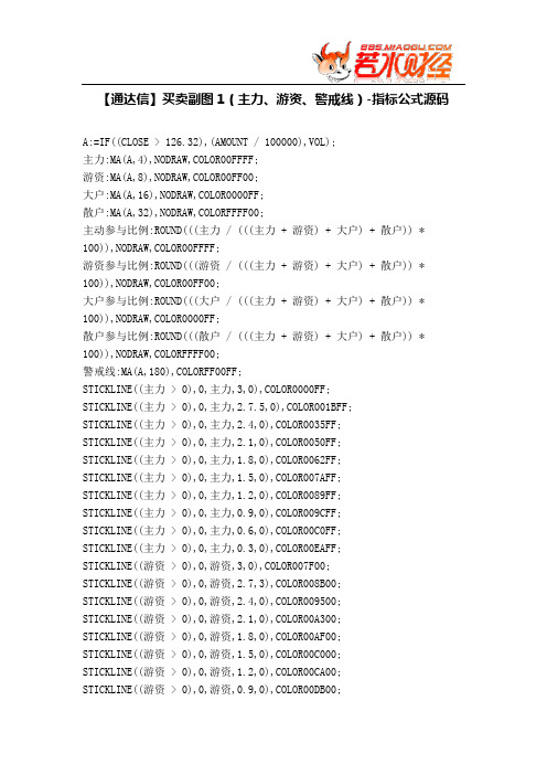 【股票指标公式下载】-【通达信】买卖副图1(主力、游资、警戒线)