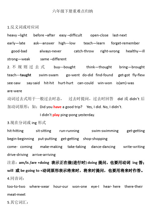 新冀教版英语六年级下重点总结
