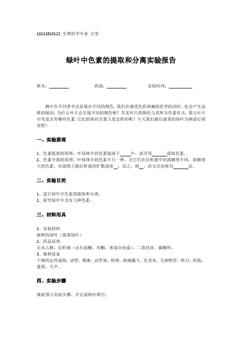 色素提取学生实验报告