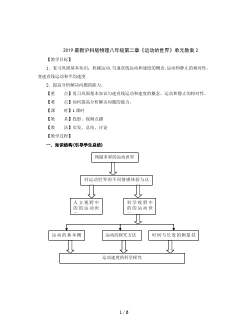 2019最新沪科版物理八年级第二章《运动的世界》单元教案2