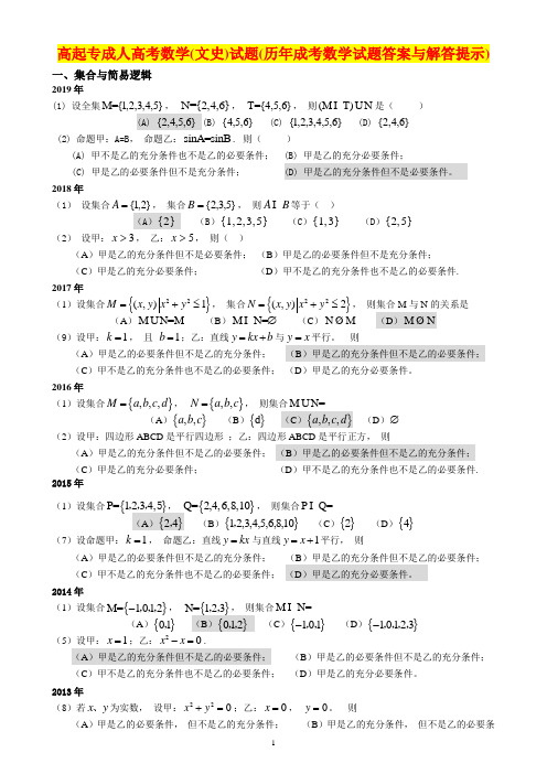 高起专成人高考数学(文史)试题(历年成考数学试题答案与解答提示)