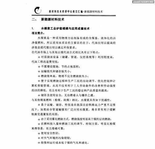 新能源材料技术：水煤浆工业炉窑燃烧与应用成套技术