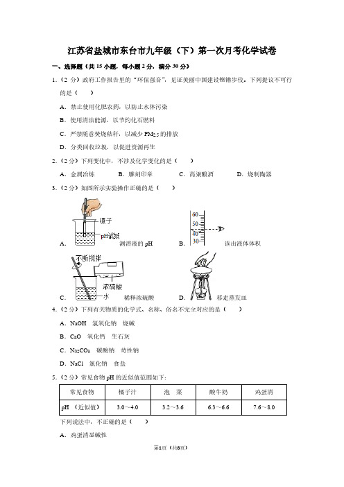 江苏省盐城市东台市九年级(下)第一次月考化学试卷 (2)