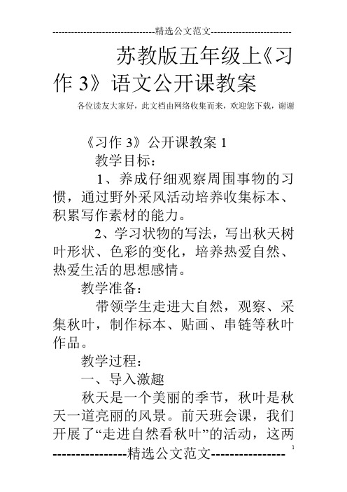 苏教版五年级上《习作3》语文公开课教案