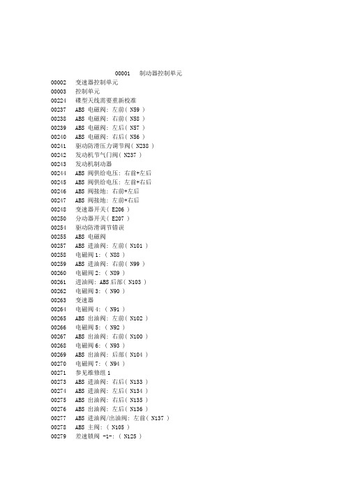 大众奥迪车系故障码大全