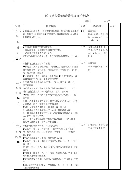 医院感染管理质量考核评分标准