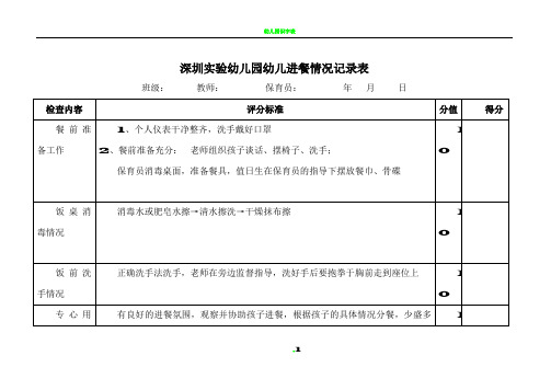 幼儿进餐情况评分表
