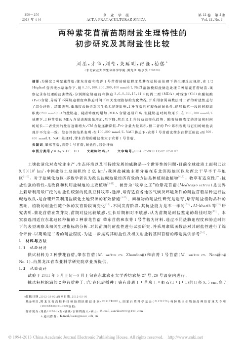 两种紫花苜蓿苗期耐盐生理特性的初步研究及其耐盐性比较_刘晶
