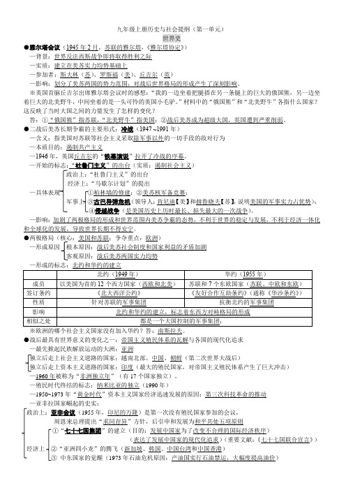 九上历史提纲第一单元