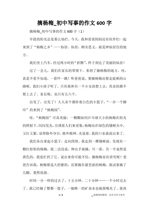摘杨梅_初中写事的作文600字