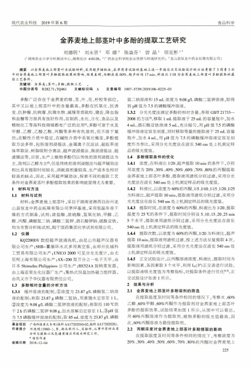 金荞麦地上部茎叶中多酚的提取工艺研究