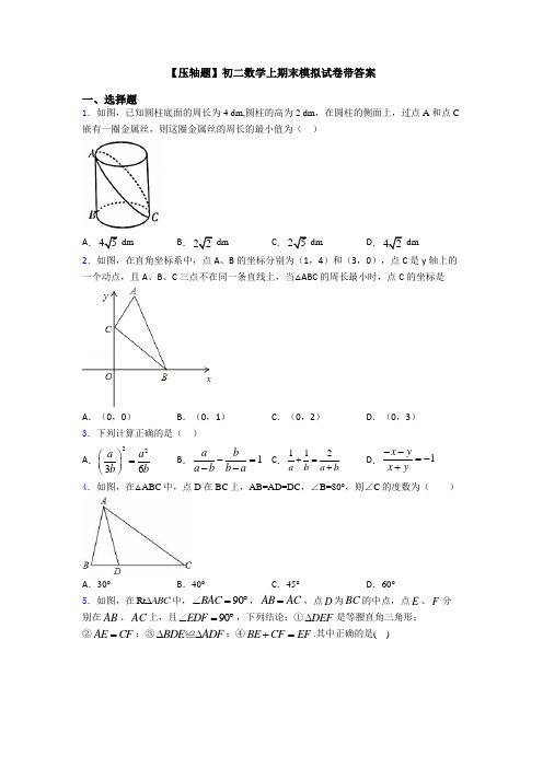 【压轴题】初二数学上期末模拟试卷带答案