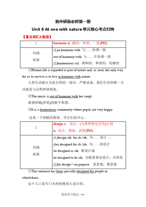 新外研版高中英语必修第一册Unit 6 At one with nature单元考点归纳(学用考)